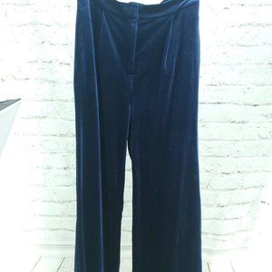 INSPR Brittany Xavier Womens Blue Velvet Pleated Low Rise Wide Leg Pants Size M